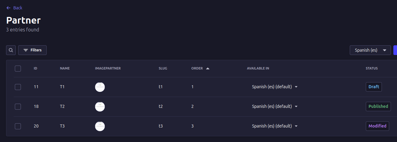 Tres colecciones con diferentes Status